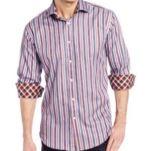 Thomas Dean Dress Casual Shirt Men S Italian Cotton Stripe With Contr…